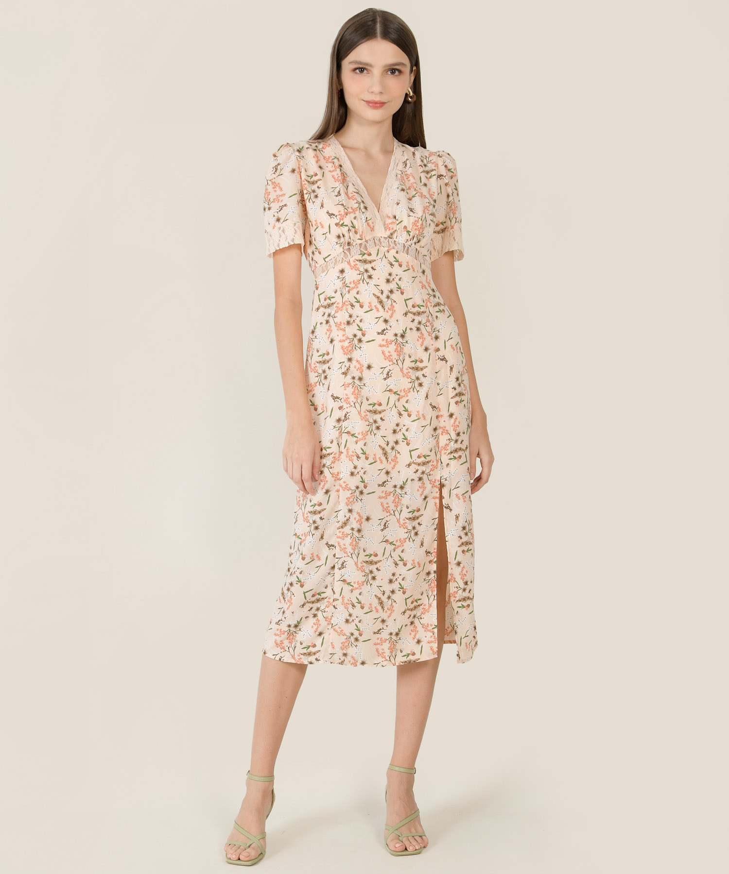 Cream dress hot sale with flowers